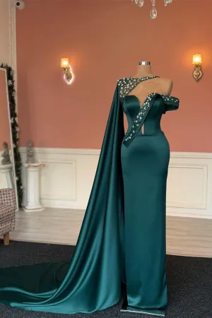 Gorgeous Long Dark Green Mermaid Crystals Prom Dress With Lace