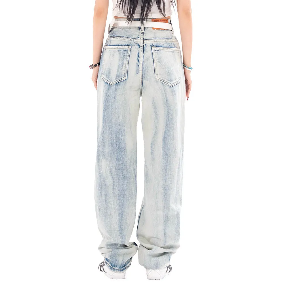 Gradient Denim Straight-leg Trousers Men And Women
