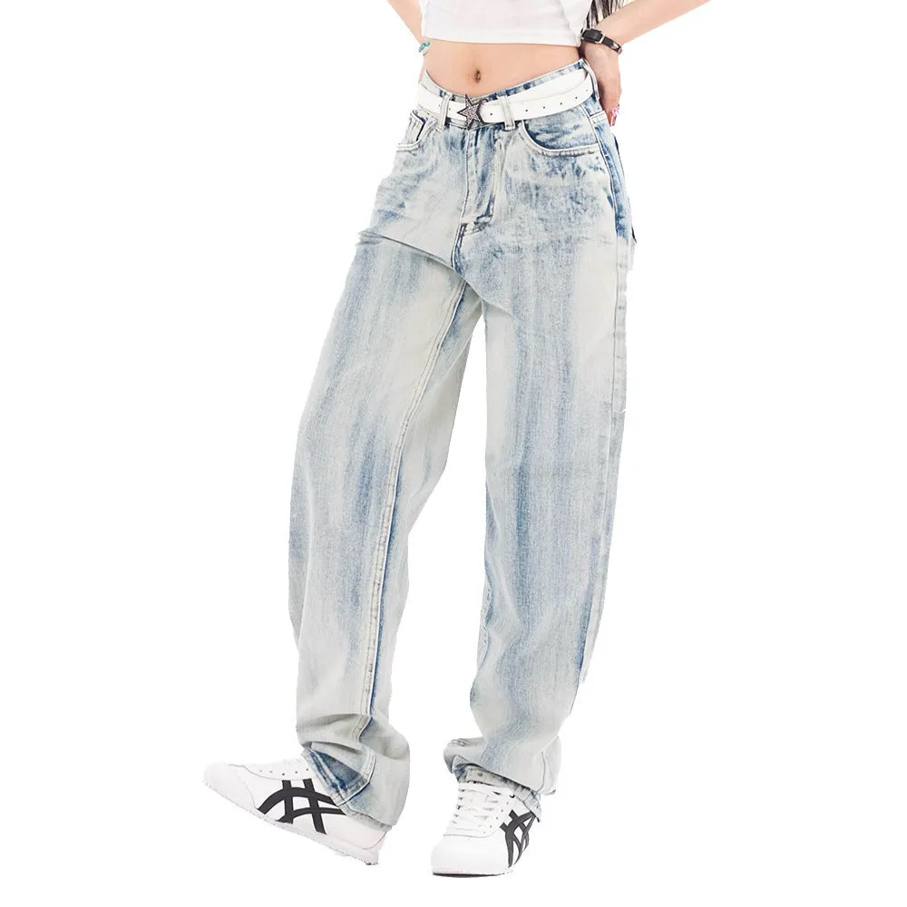 Gradient Denim Straight-leg Trousers Men And Women