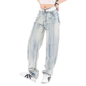 Gradient Denim Straight-leg Trousers Men And Women