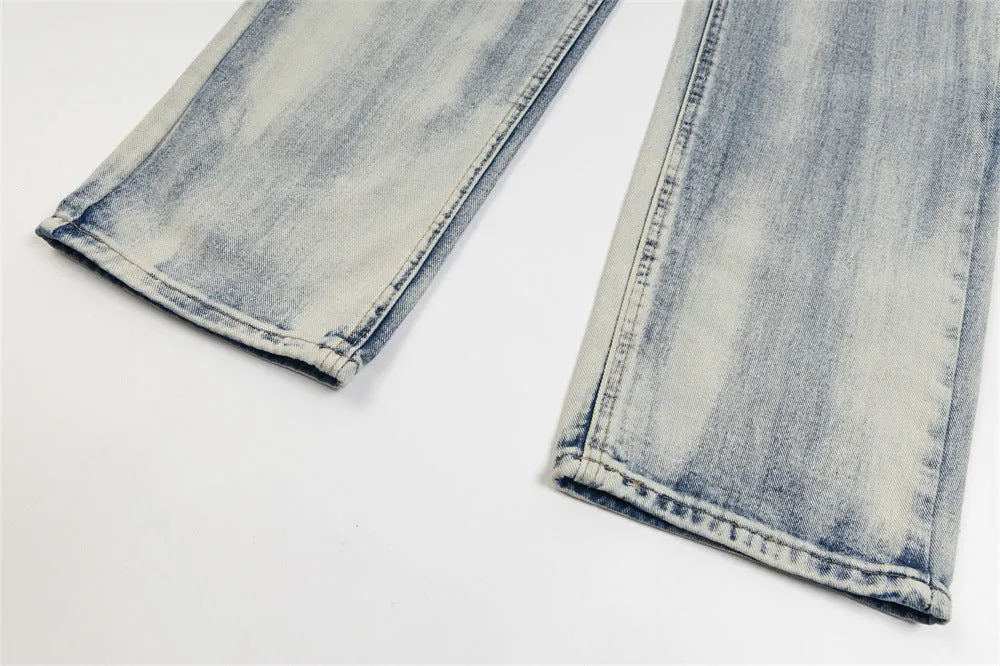 Gradient Denim Straight-leg Trousers Men And Women