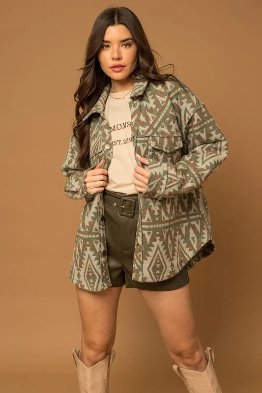 Green & Tan Aztec Print Shacket