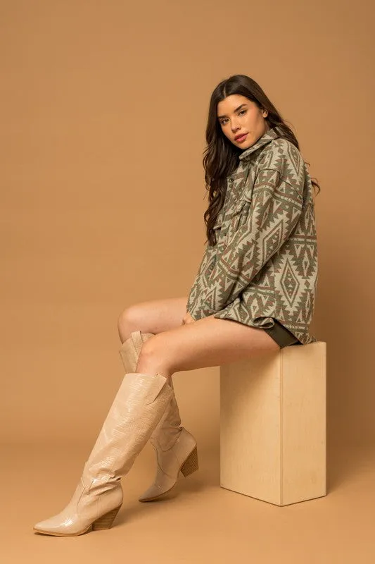 Green & Tan Aztec Print Shacket