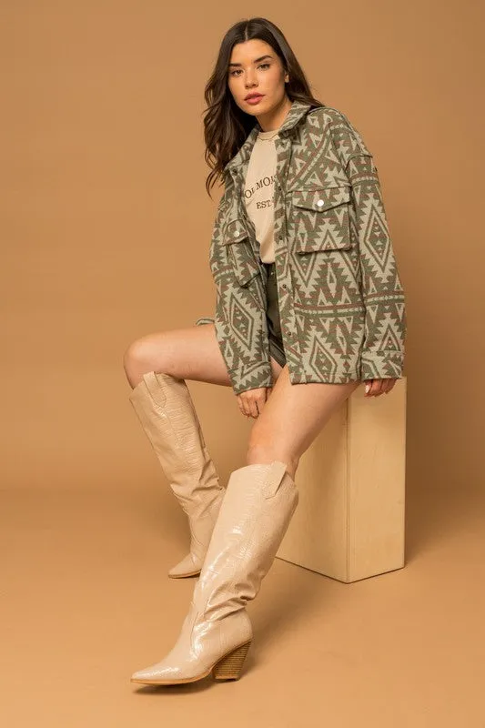Green & Tan Aztec Print Shacket