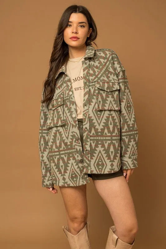 Green & Tan Aztec Print Shacket