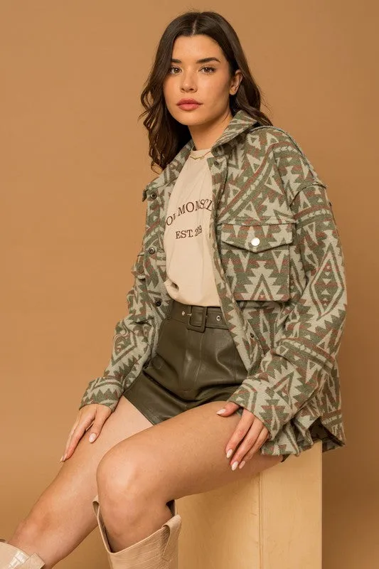 Green & Tan Aztec Print Shacket