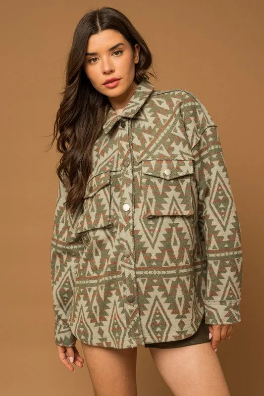 Green & Tan Aztec Print Shacket