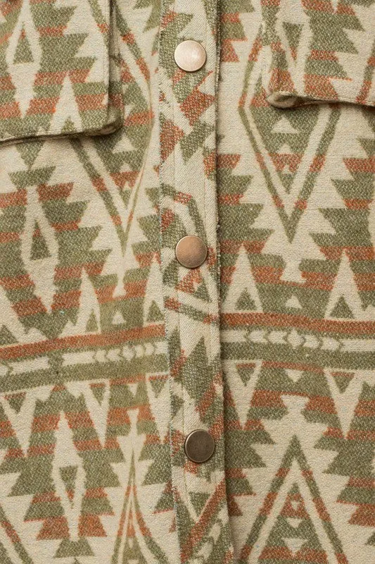 Green & Tan Aztec Print Shacket
