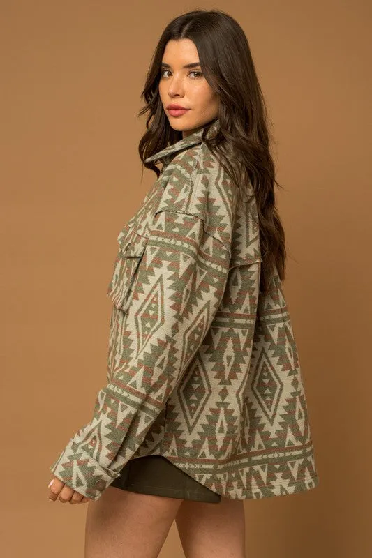 Green & Tan Aztec Print Shacket
