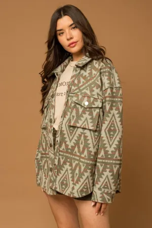 Green & Tan Aztec Print Shacket