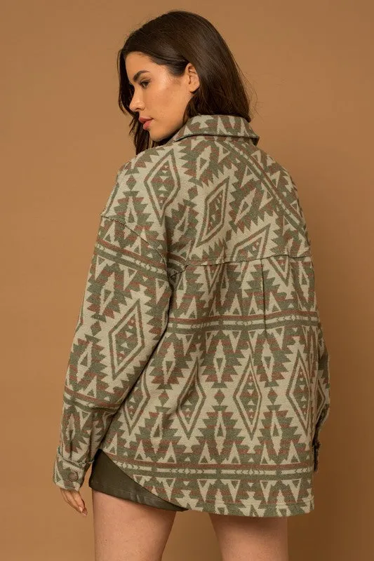 Green & Tan Aztec Print Shacket