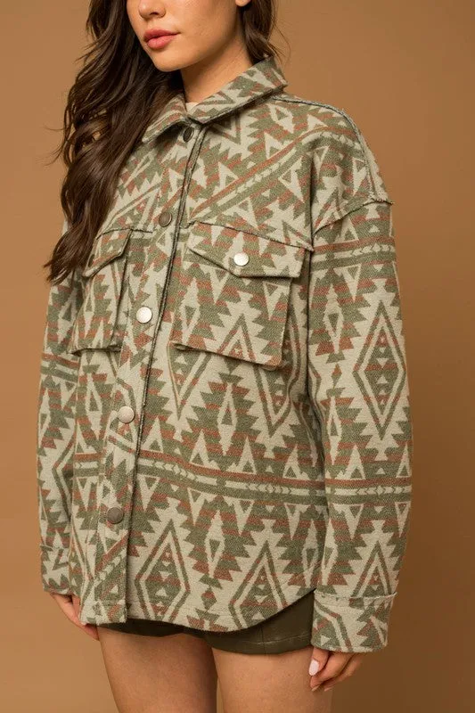 Green & Tan Aztec Print Shacket