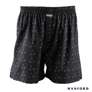 Hanford Men 100% Premium Cotton Woven Boxer Shorts Trigon - Trigon Print/Black (SinglePack)