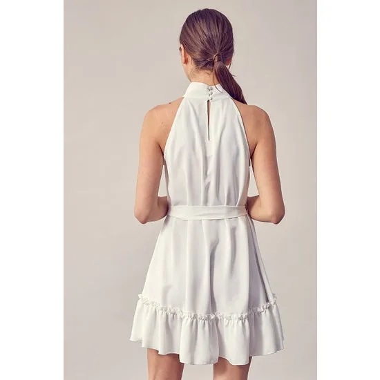 High Neck Sleeveless White Mini Dress