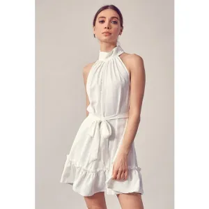 High Neck Sleeveless White Mini Dress