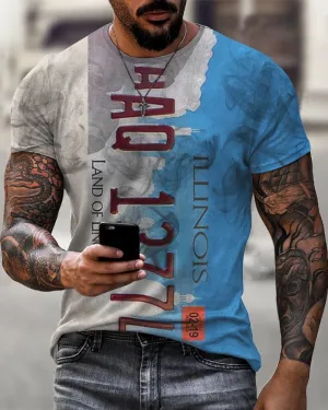 Illinois License Plate Plate Print Casual T-Shirt