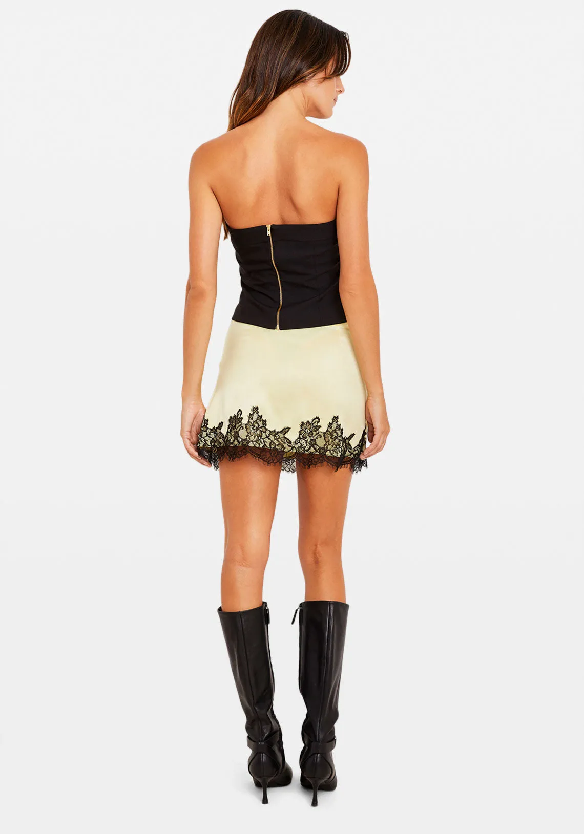 LACE MINI SKIRT LEMON BLACK
