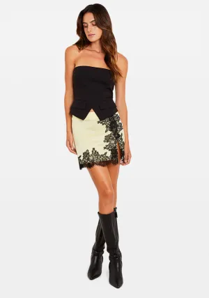 LACE MINI SKIRT LEMON BLACK