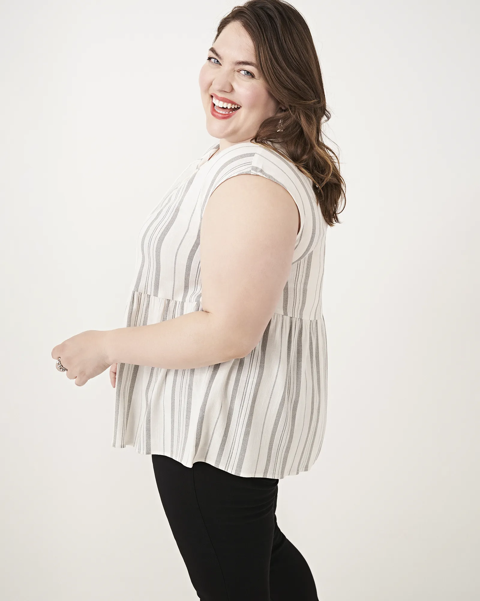 Minnie Tassel Tie-Neck Peplum Top | Ivory / Light Grey