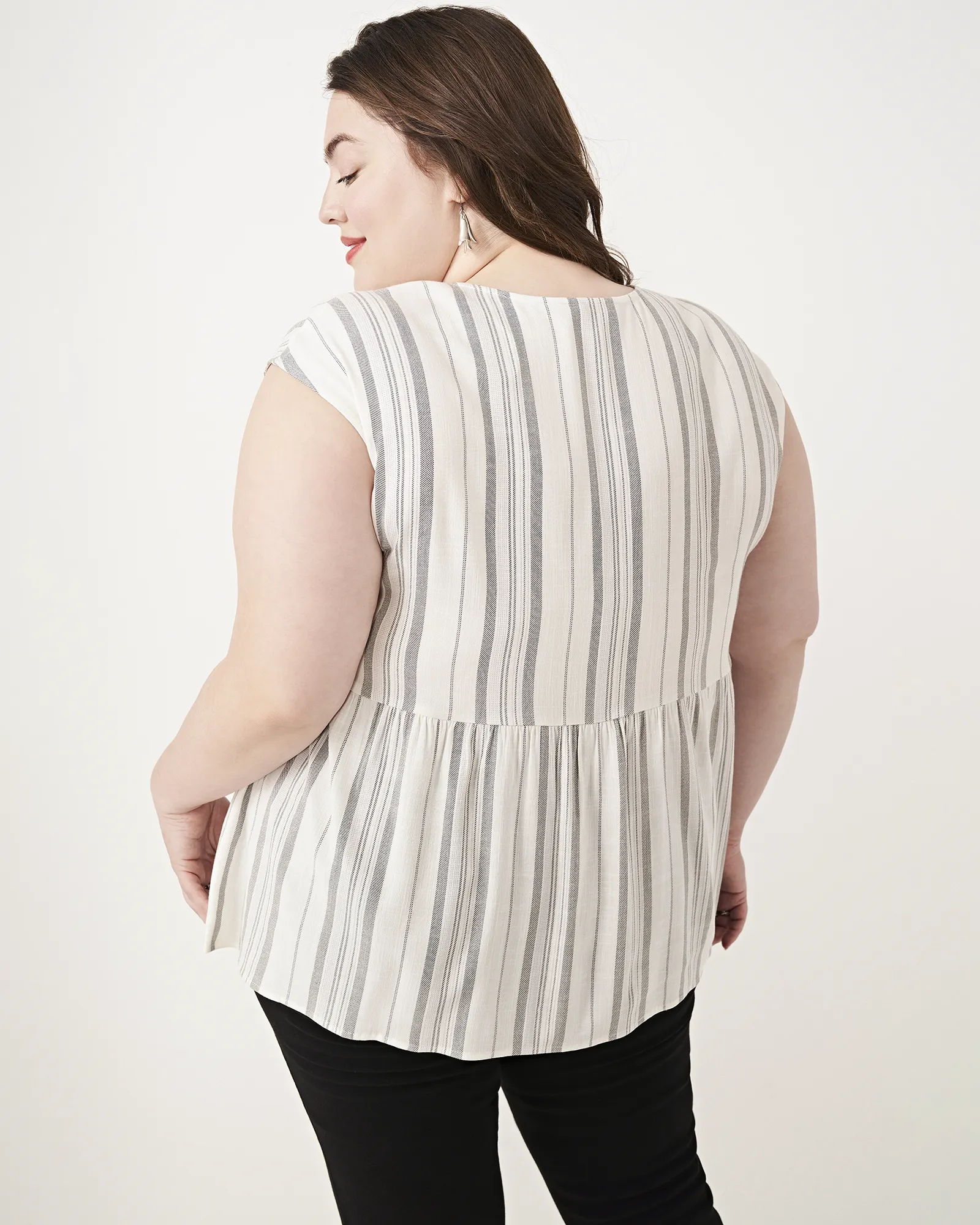 Minnie Tassel Tie-Neck Peplum Top | Ivory / Light Grey
