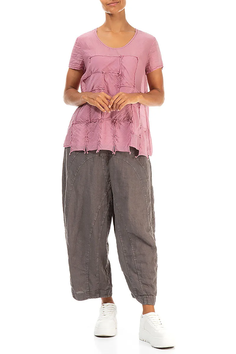 Patch Décor Mauve Taupe Silk Cotton Blouse