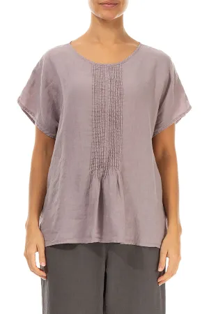 Pin-Tucked Greige Linen Blouse
