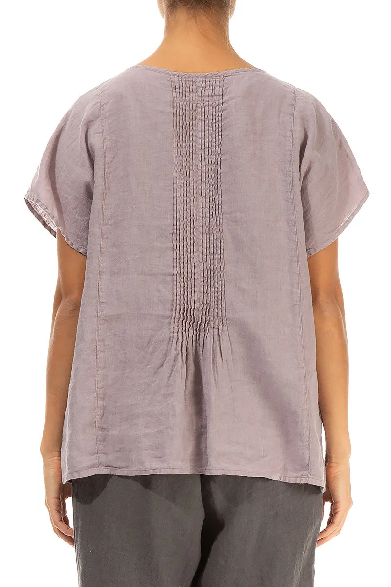 Pin-Tucked Greige Linen Blouse