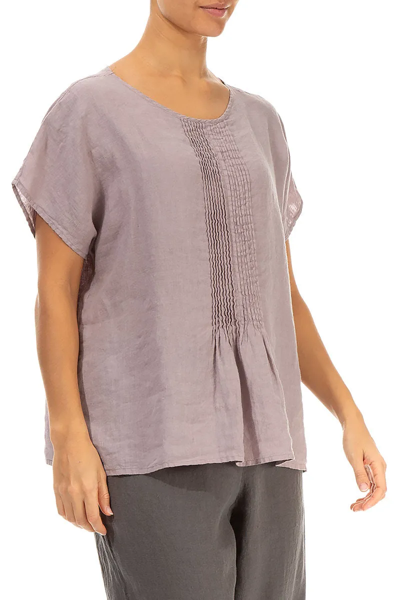 Pin-Tucked Greige Linen Blouse