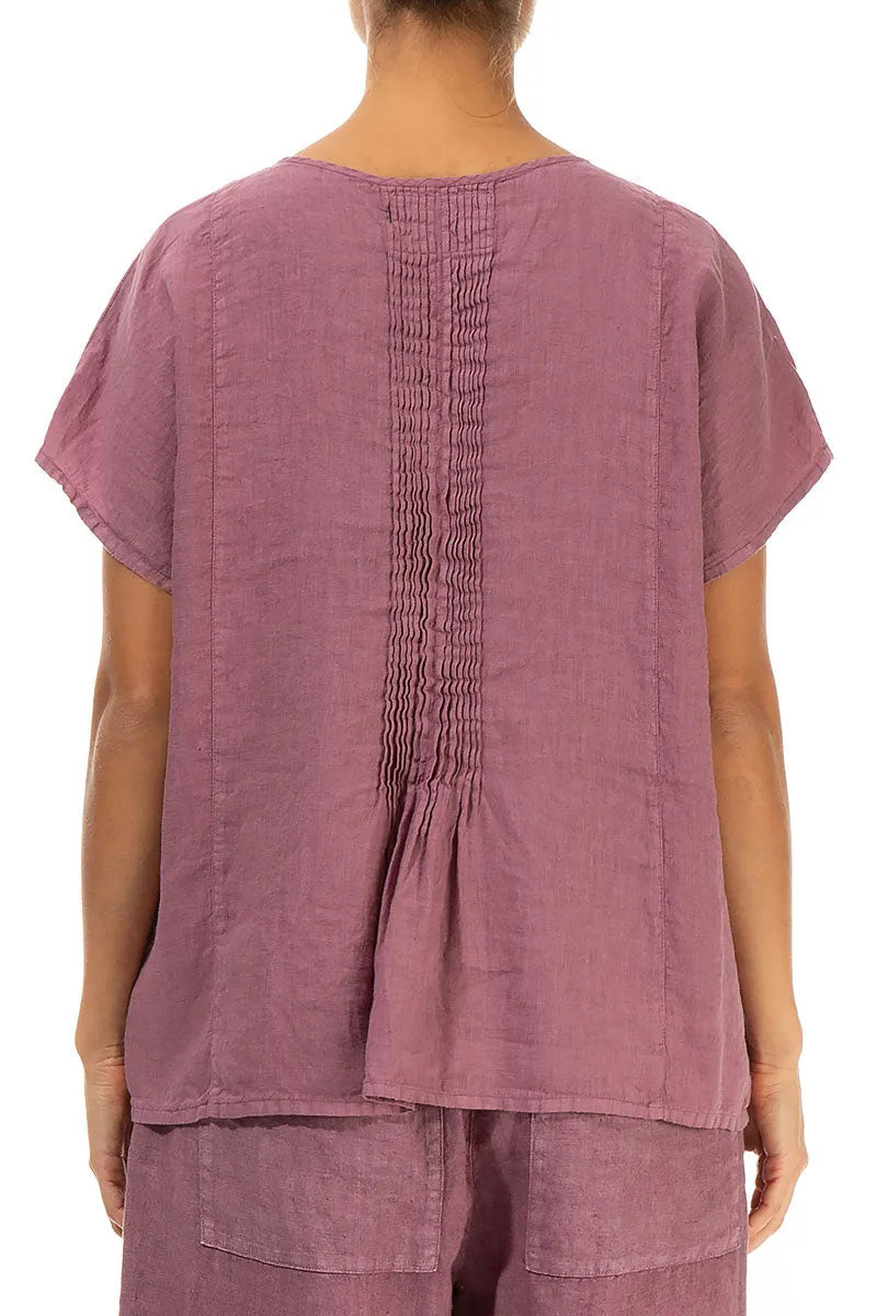 Pin-Tucked Mauve Taupe Linen Blouse