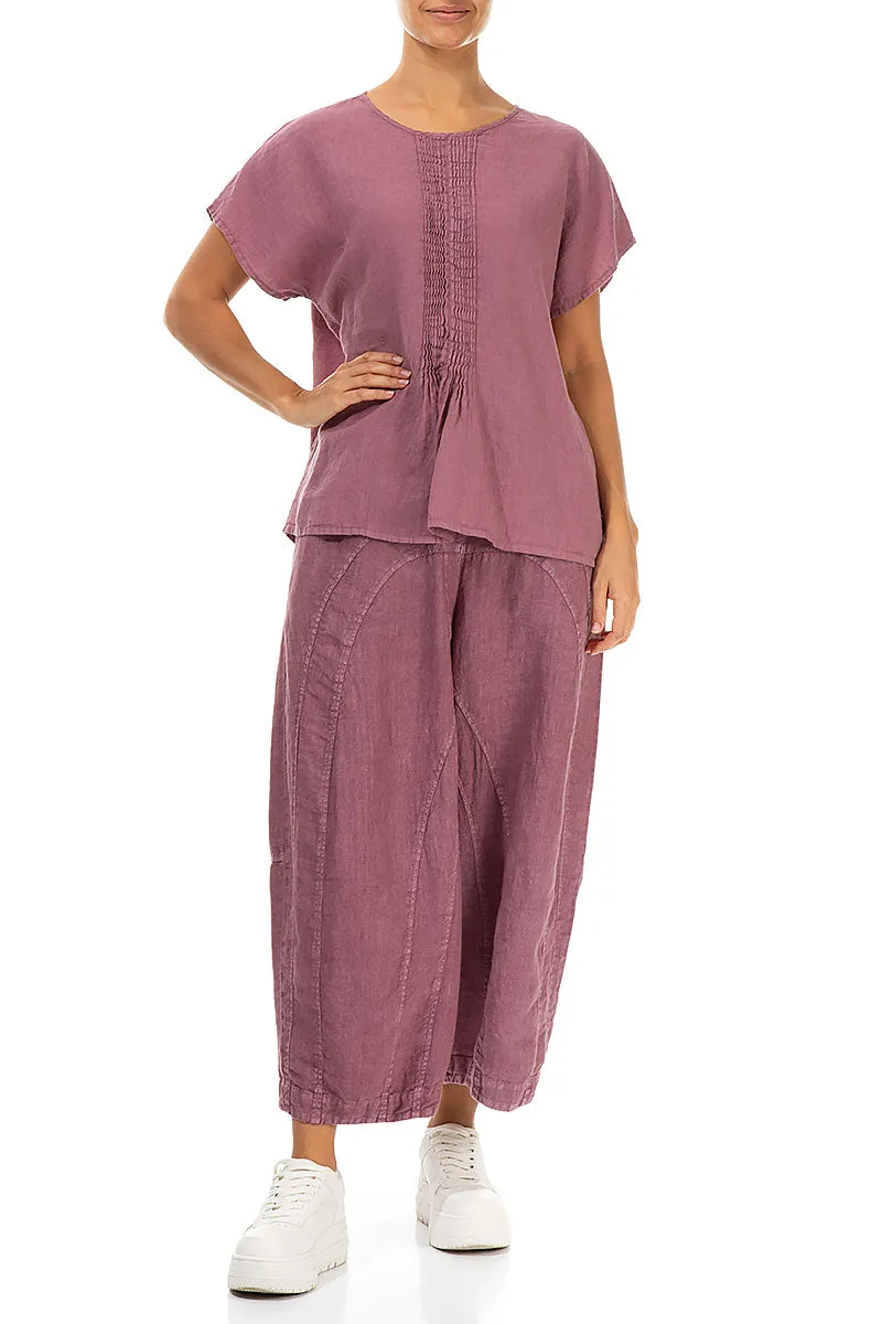 Pin-Tucked Mauve Taupe Linen Blouse