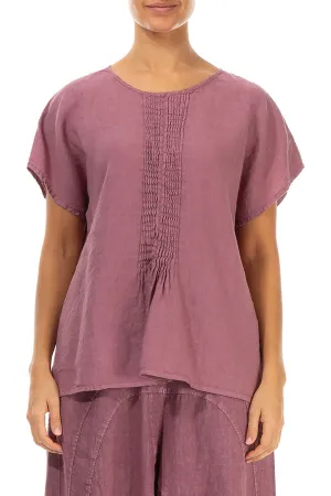 Pin-Tucked Mauve Taupe Linen Blouse