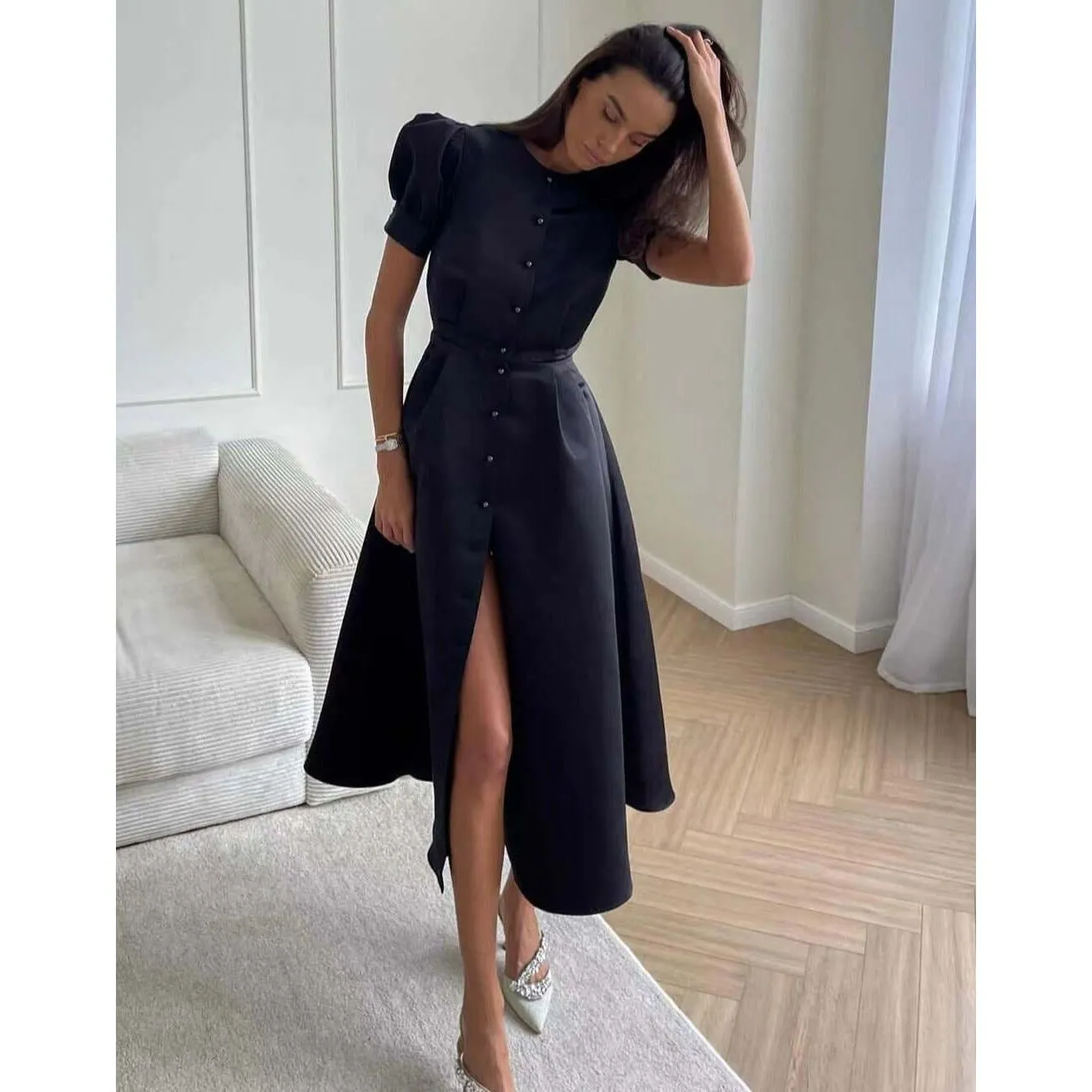 Short-Sleeved A-Line Dress