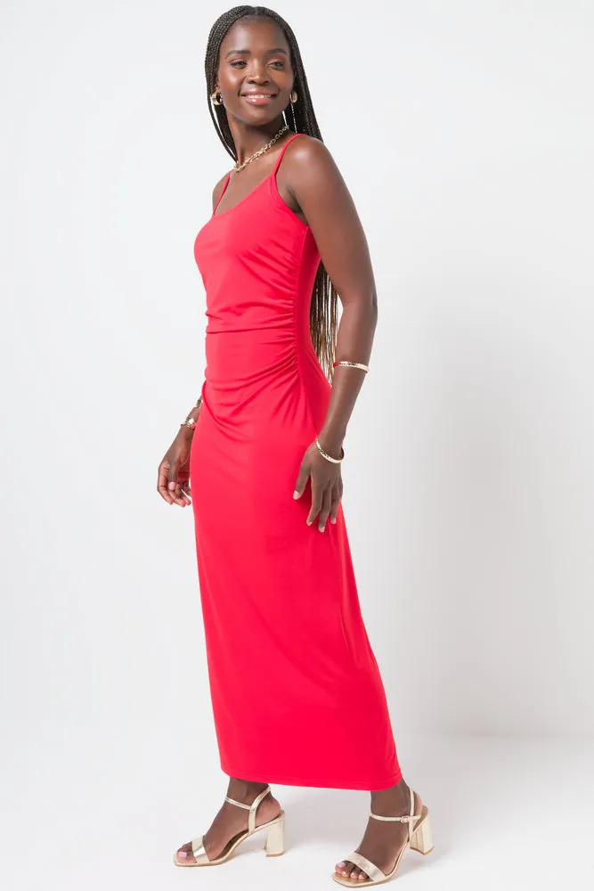 Strappy Side Ruched Dress Red