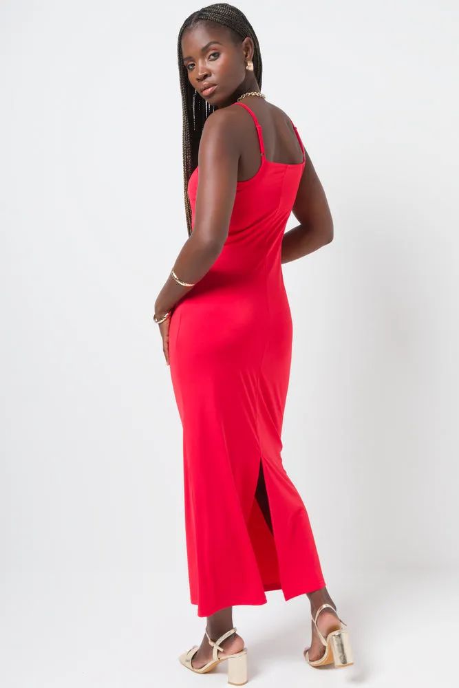Strappy Side Ruched Dress Red