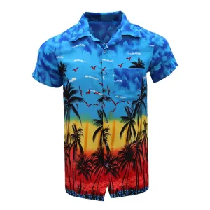 Summer Men Shirt Casual Button Hawaii Print Beach