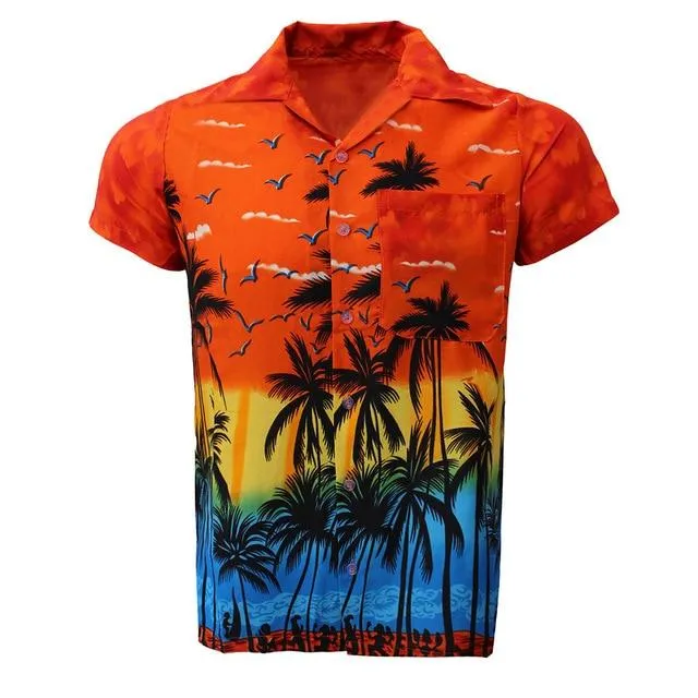 Summer Men Shirt Casual Button Hawaii Print Beach