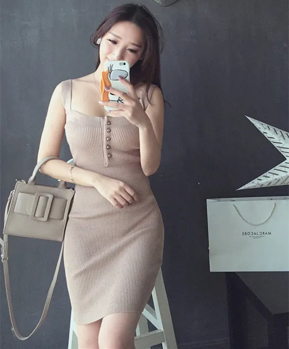 Summer Women Nightclubs Sexy Trendy Single-Breasted Bralette Low Cut Hip Flattering Knitted Cami Dress