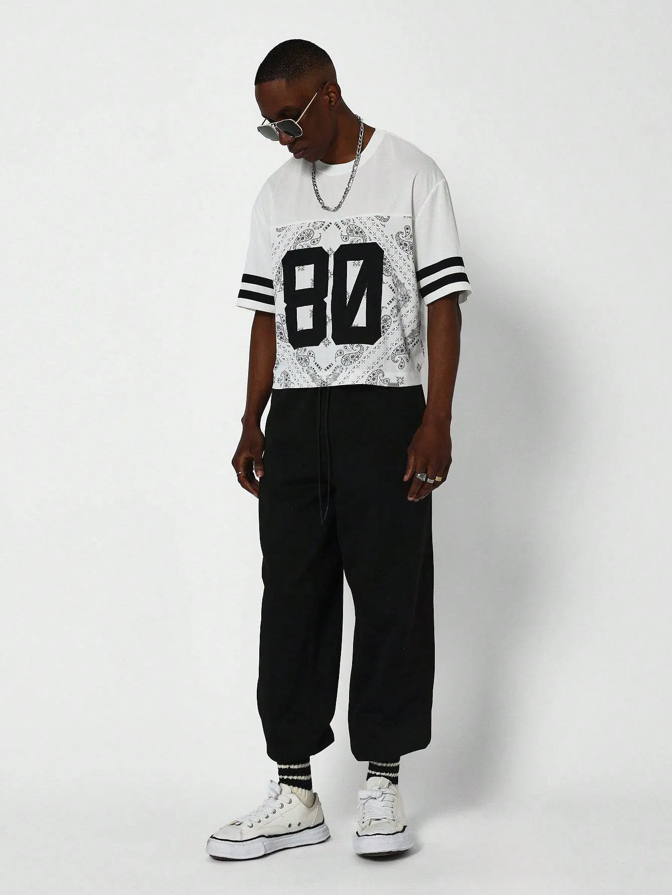 SUMWON Crop Fit Tee With Paisley And Number Graphic Print