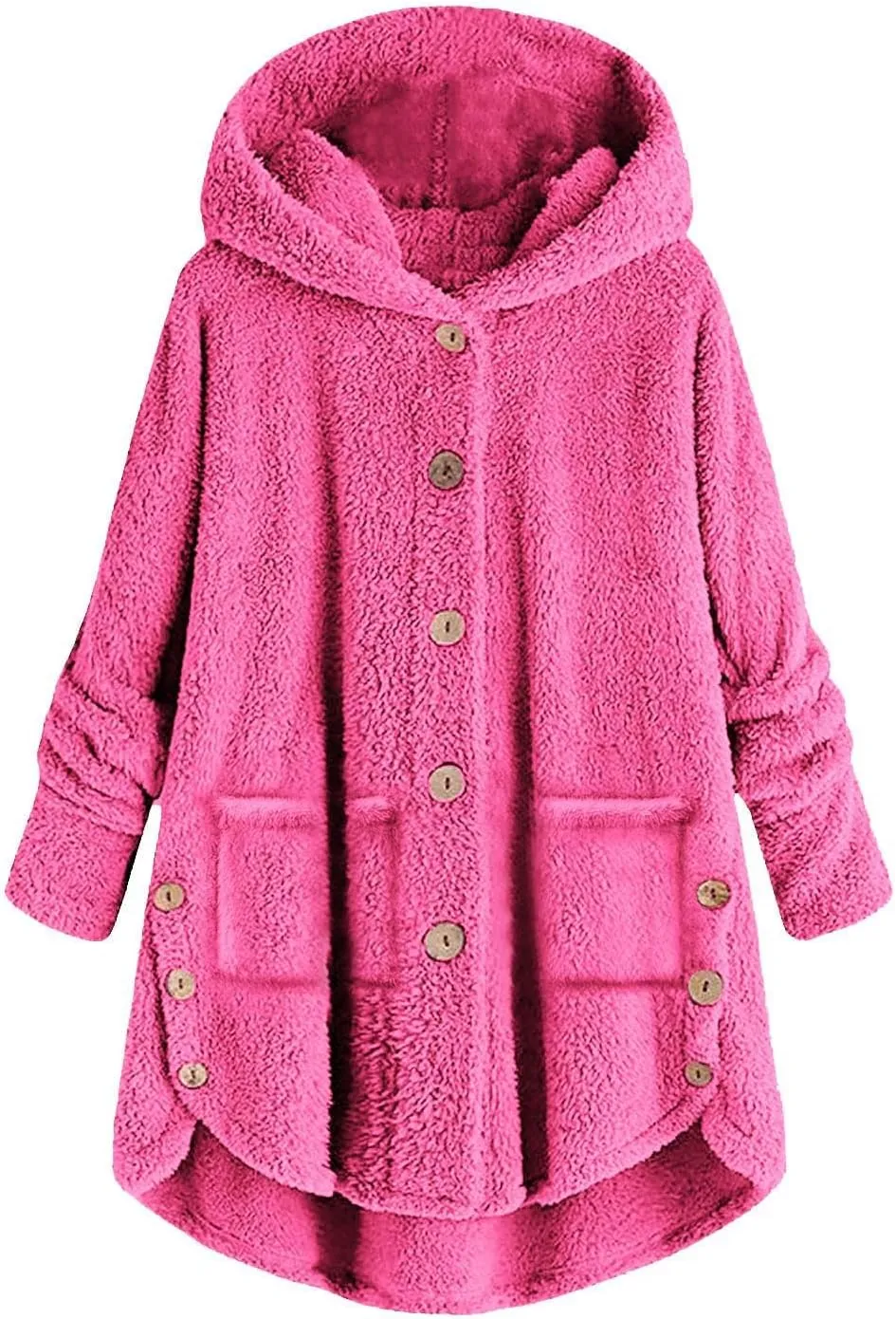 TANGNADE Dressy Winter Jackets for Women 2024 Trendy Plus Size Button Plush Hooded Loose Cardigan Wool Coat Winter Jacket