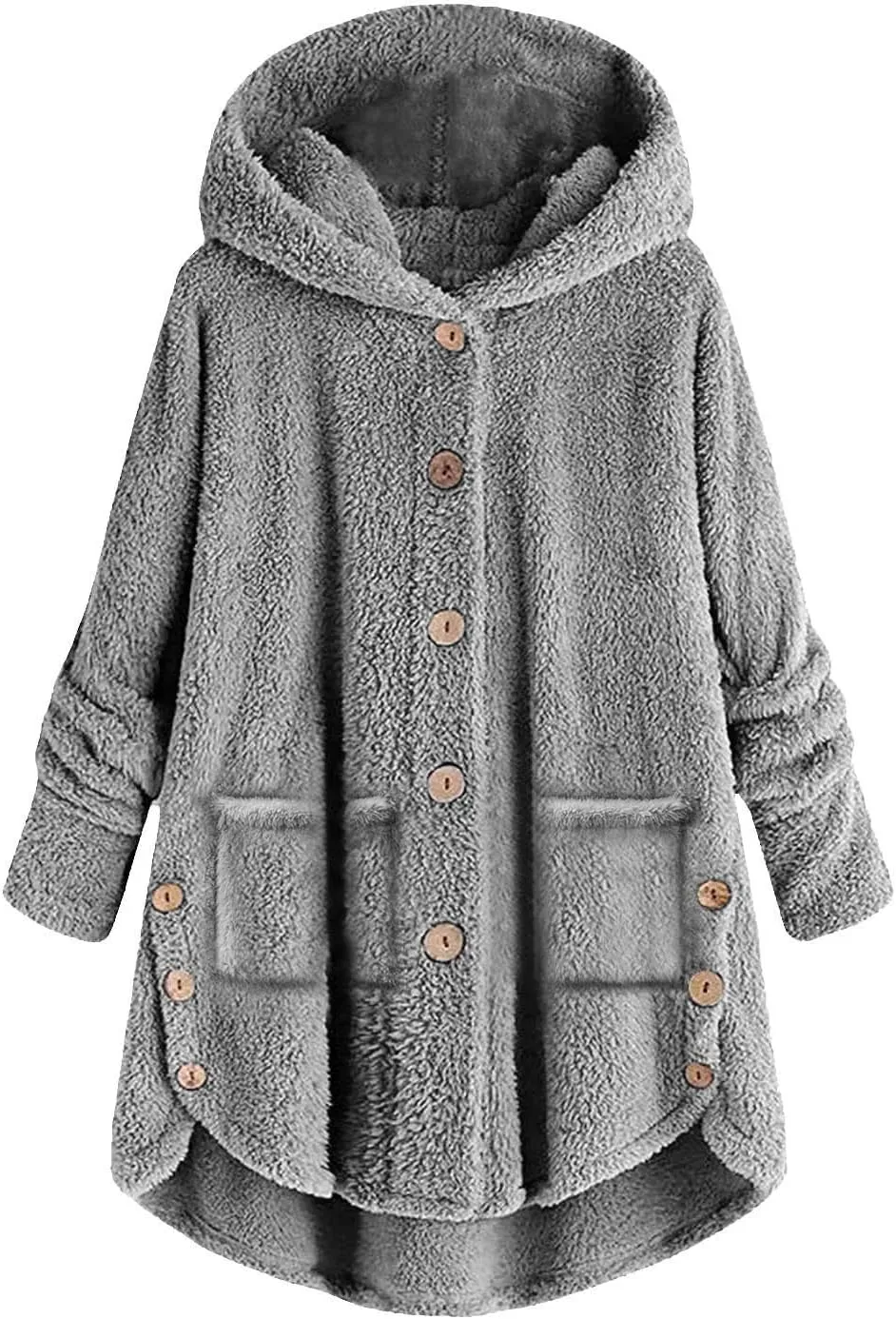 TANGNADE Dressy Winter Jackets for Women 2024 Trendy Plus Size Button Plush Hooded Loose Cardigan Wool Coat Winter Jacket