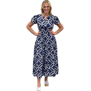 The Sydney Cinch Waist Dress in Hourglass Blue and White