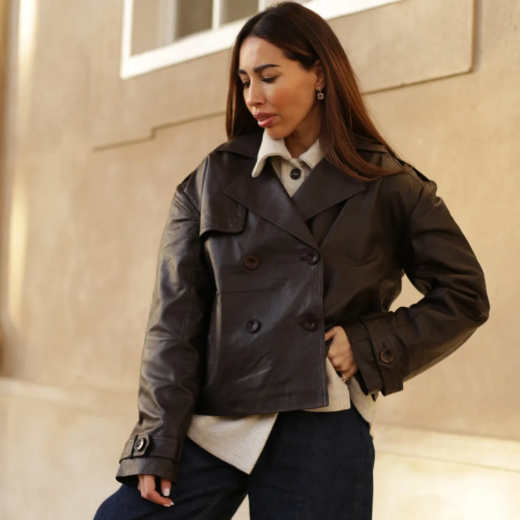 Trendy kort May trenchcoat i blødt skind / 51146 - Chocolate