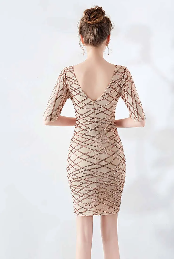 V-neck Sequin Sheath Midi Cocktail Dress