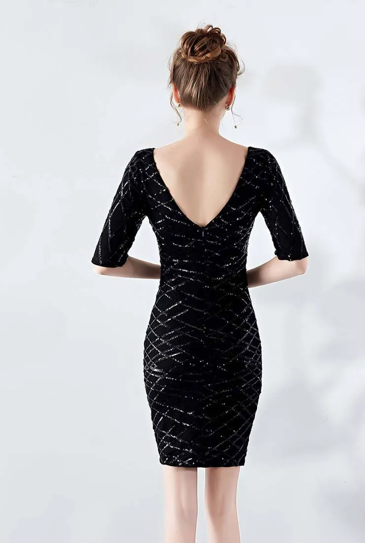 V-neck Sequin Sheath Midi Cocktail Dress