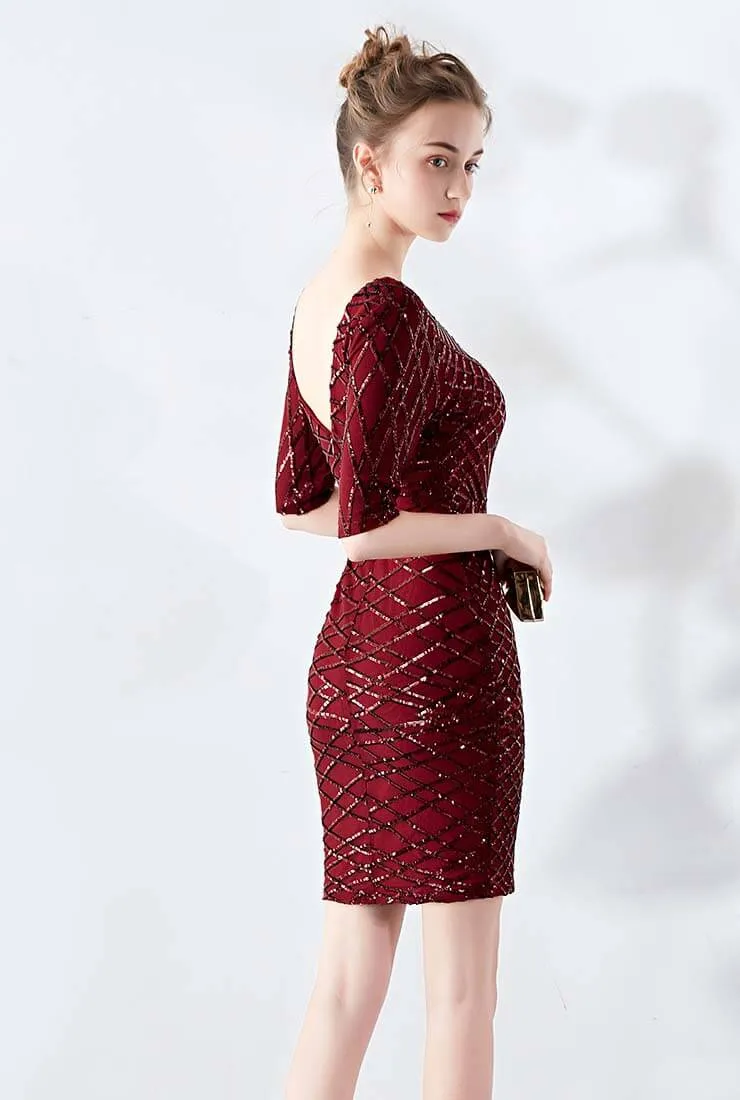 V-neck Sequin Sheath Midi Cocktail Dress