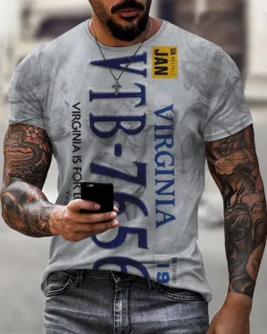 Virginia License Plate Print Casual T-Shirt
