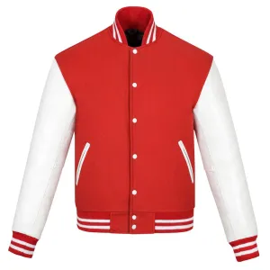 Warrior Gears Classic Hybrid Varsity Jacket for Kids, Toddler Letterman Bomber Jacket for Boys, Unisex Varsity Jacket Girls, Red Pure Wool Body & White Cowhide Leather Sleeves