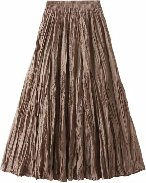 Womens Chic Elastic High Waisted A Line Pleated Shirring Maxi Long Skirt Elegant Vintage Evening Party Summer Skirts