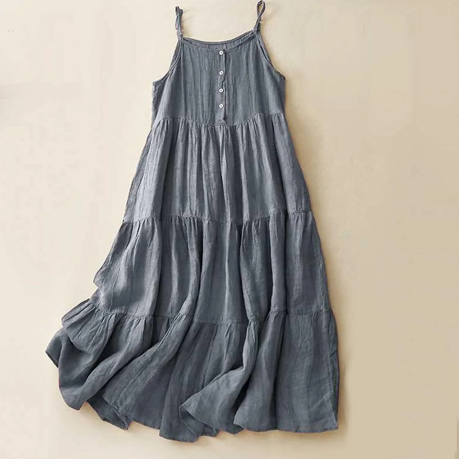 Women's Summer Cotton Linen Cami Dress Dressy Casual Plus Size Button Down Sun Dress Trendy Comfy Summer Lounge Outfits