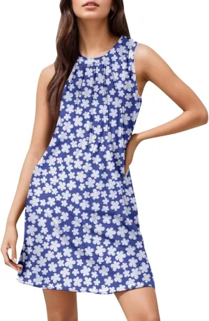 Womens Summer Dresses 2025 Casual Swimsuit Coverup Dress Plain Crewneck Sleeveless Sundresses Beach Loose Tank Dress